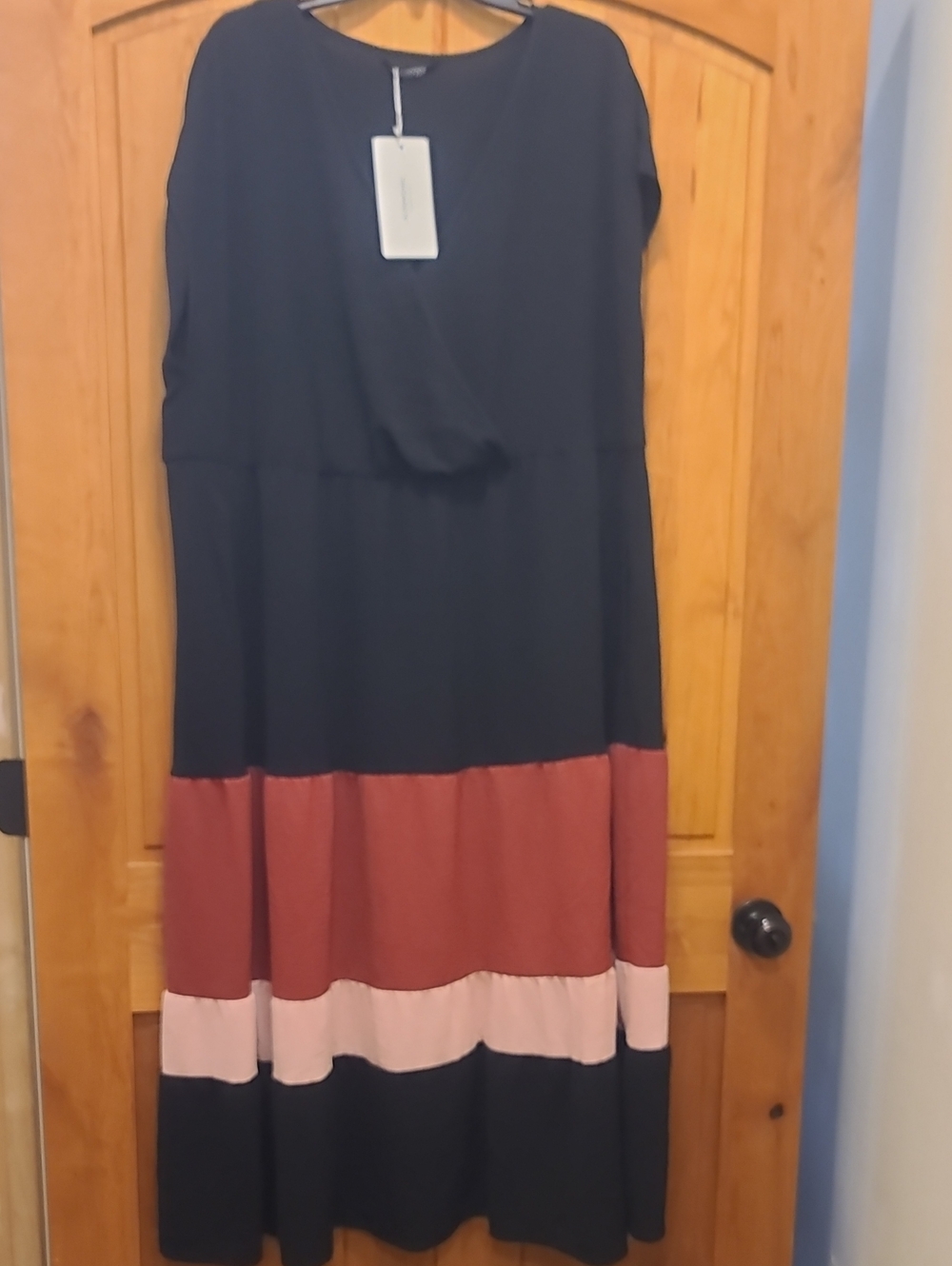 BloomChic Black Maxi Dress with Rust and Blush Colorblock